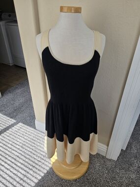 kate spade Black and Cream Sleeveless Scoop Neck Fit-and-Flare Dress